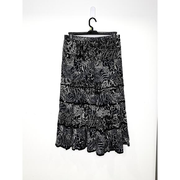 Vintage Choices Maxi Skirt Large Tiered Animal Print Black White - Picture 1 of 10